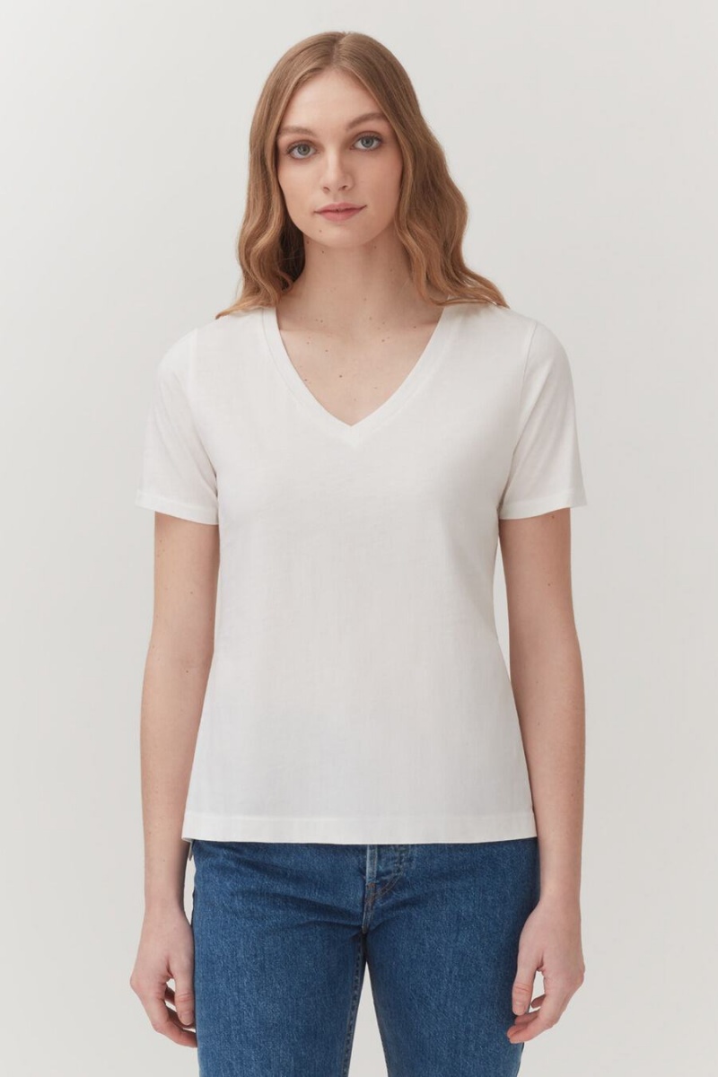 T Shirts Cuyana Pima V-Neck Tee Blanche Femme | EAI-7759061