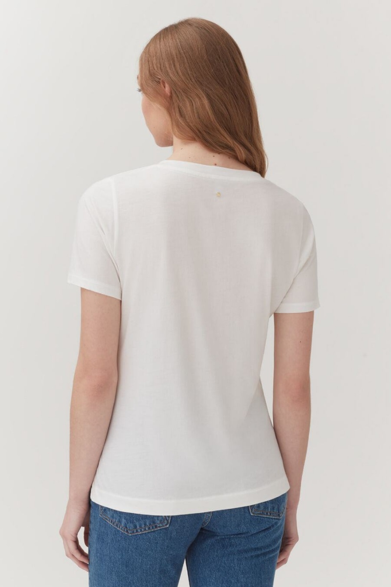 T Shirts Cuyana Pima V-Neck Tee Blanche Femme | EAI-7759061