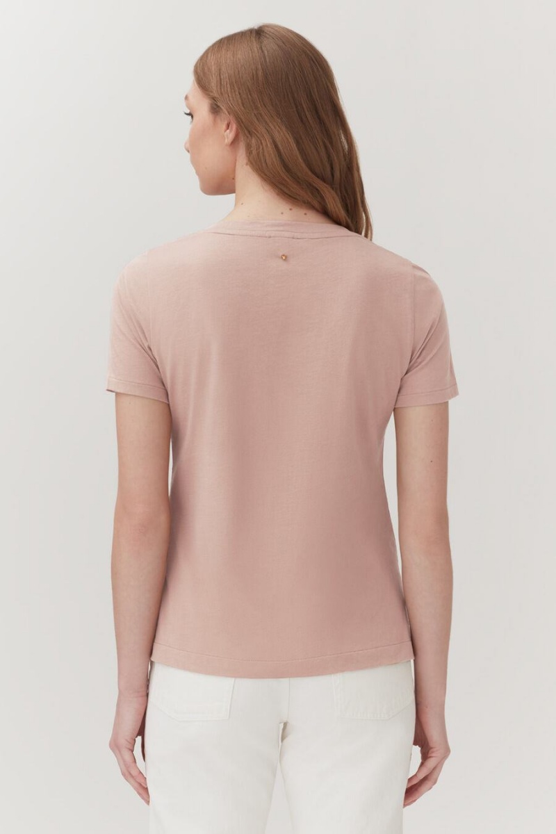 T Shirts Cuyana Pima V-Neck Tee Rose Femme | UWW-5857355