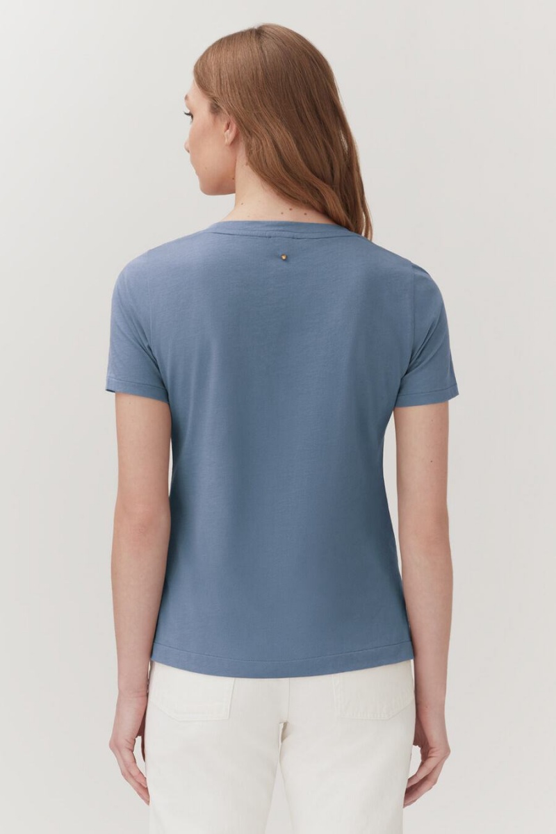 T Shirts Cuyana Pima V-Neck Tee Bleu Femme | QMW-9762599