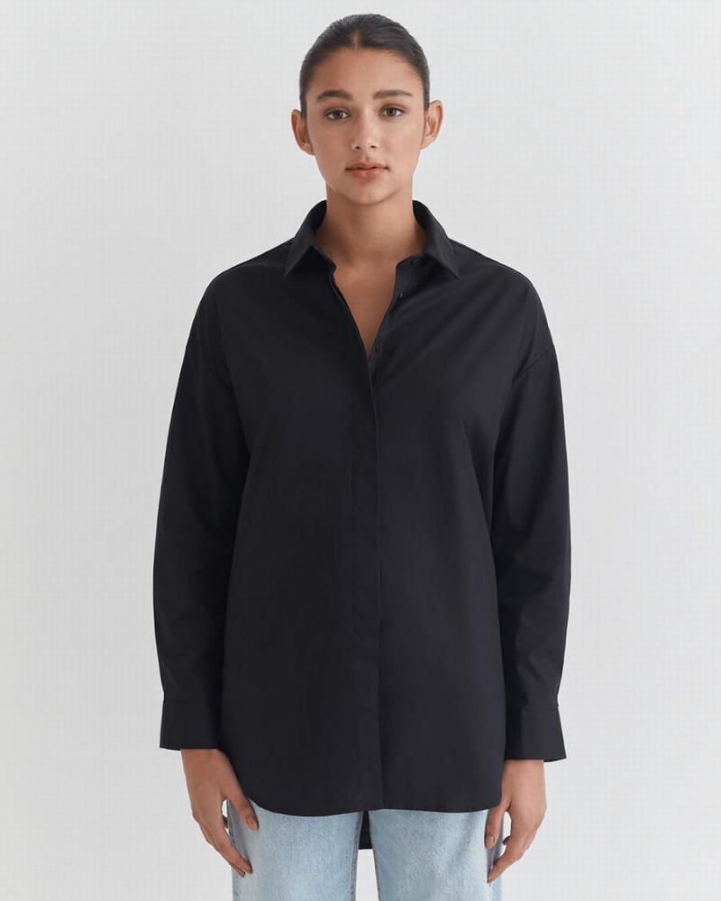 Chemises Cuyana Poplin Oversized Noir Femme | TVC-3678564