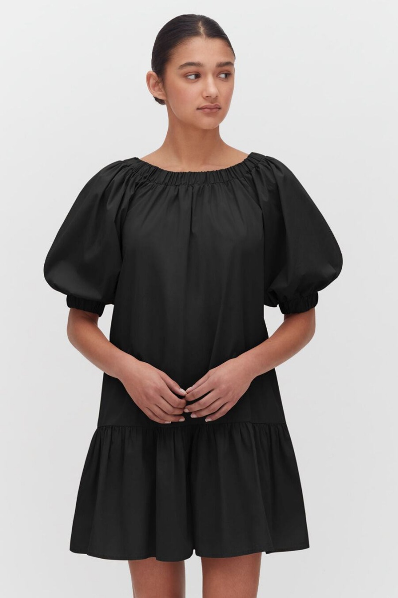 Peignoir Cuyana Poplin Off The Shoulder Noir Femme | OXX-9812761