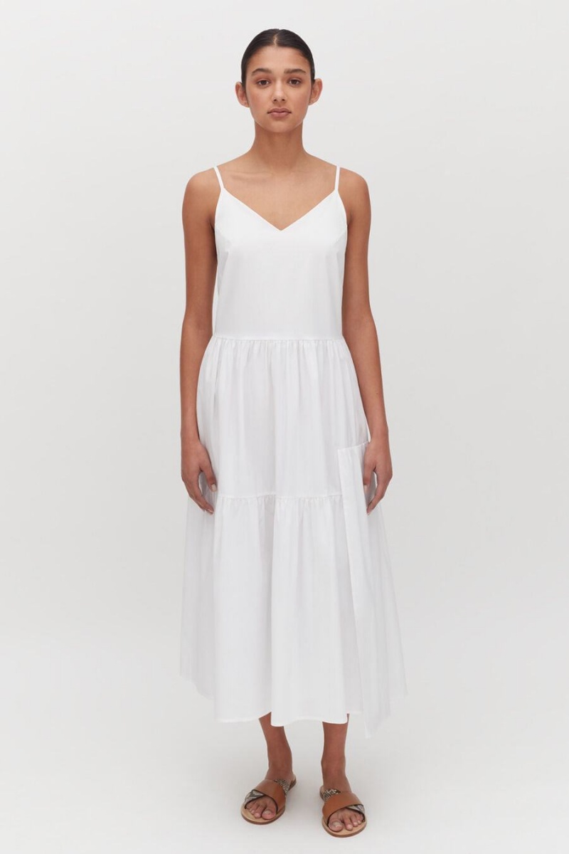 Peignoir Cuyana Poplin Tiered Blanche Femme | LAM-2275597