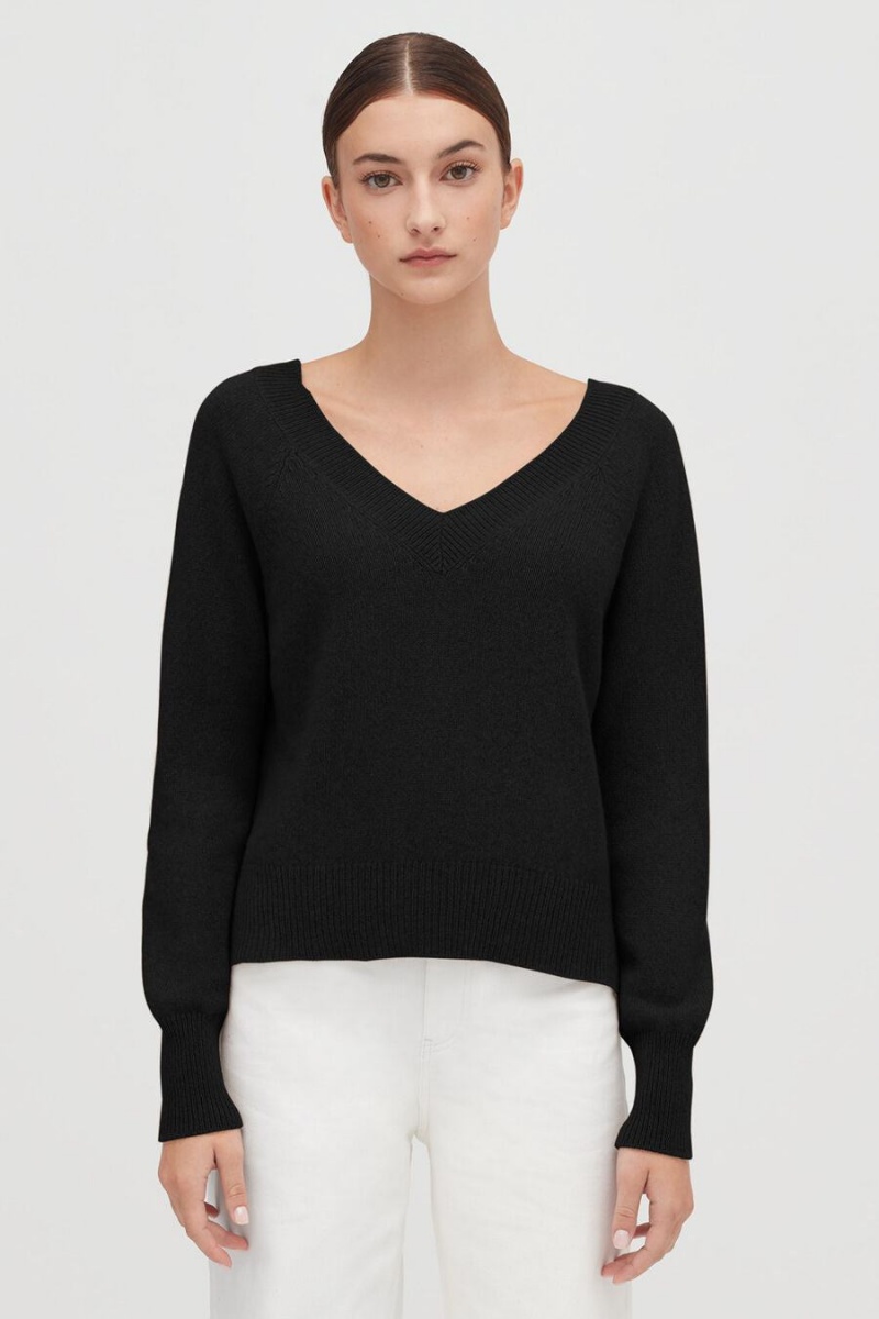 Chandails Cuyana Recycled Cashmere Deep V-Neck Noir Femme | OCF-3384596