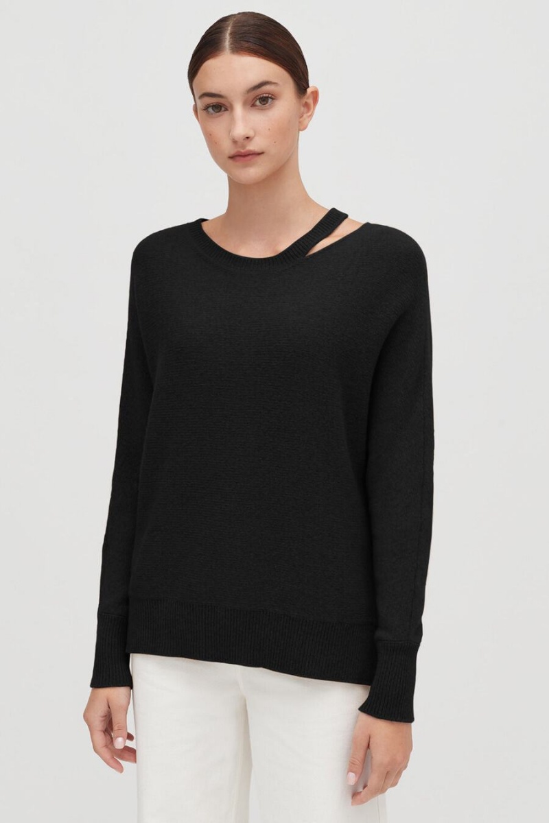 Chandails Cuyana Recycled Cashmere Split-Neck Noir Femme | XIU-4243912