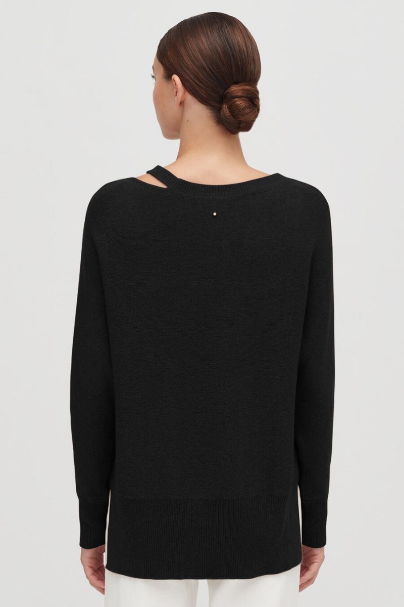 Chandails Cuyana Recycled Cashmere Split-Neck Noir Femme | XIU-4243912