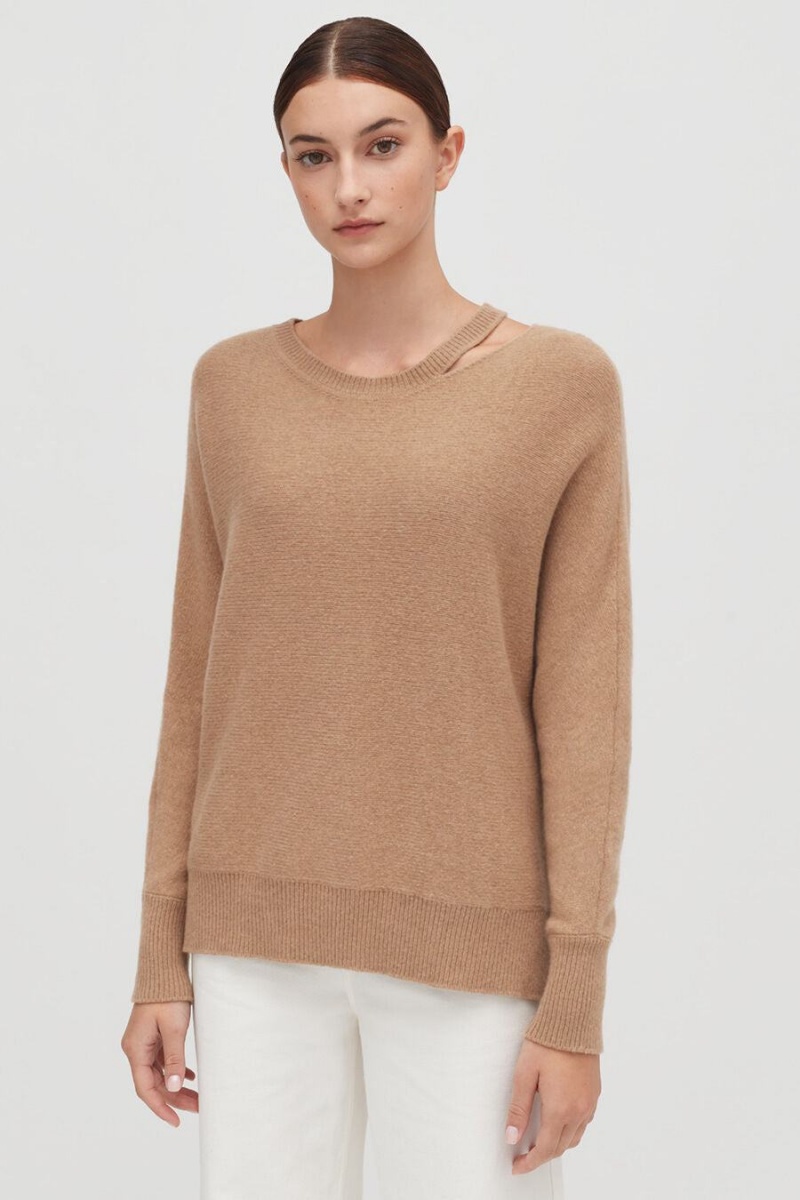 Chandails Cuyana Recycled Cashmere Split-Neck Marron Femme | XKO-0443326