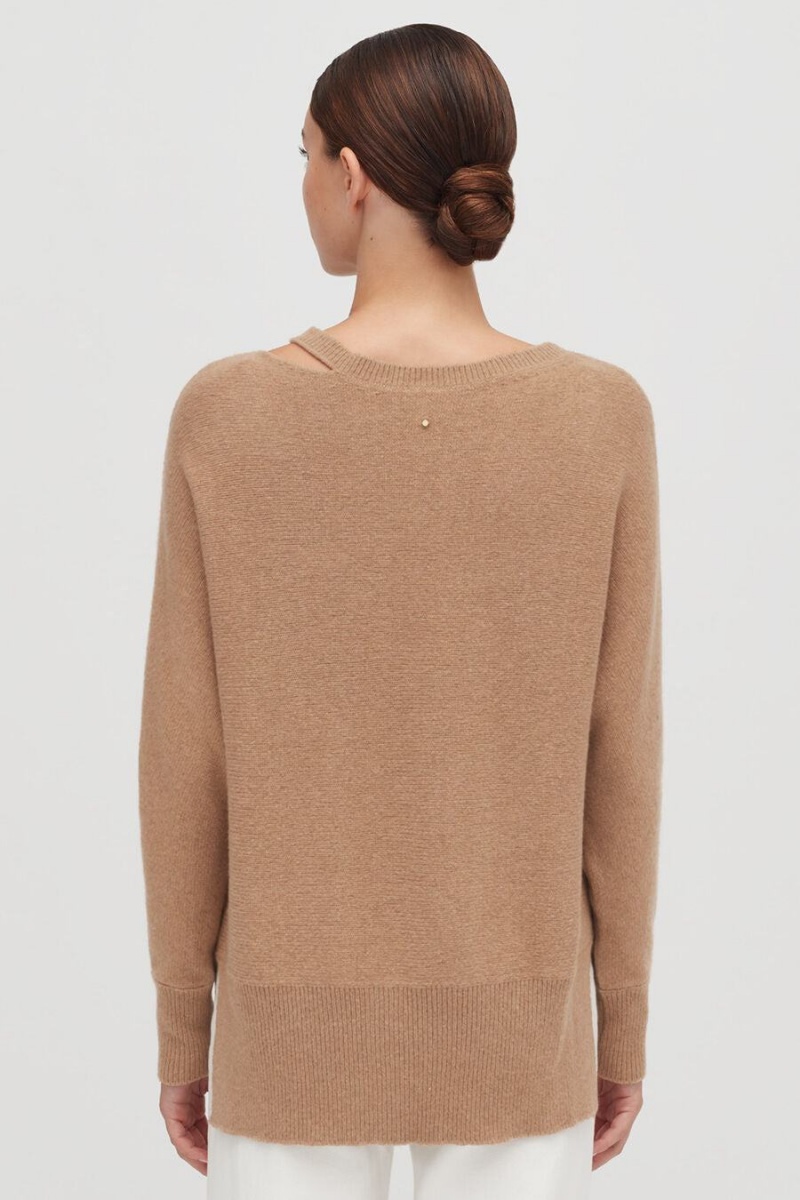 Chandails Cuyana Recycled Cashmere Split-Neck Marron Femme | XKO-0443326