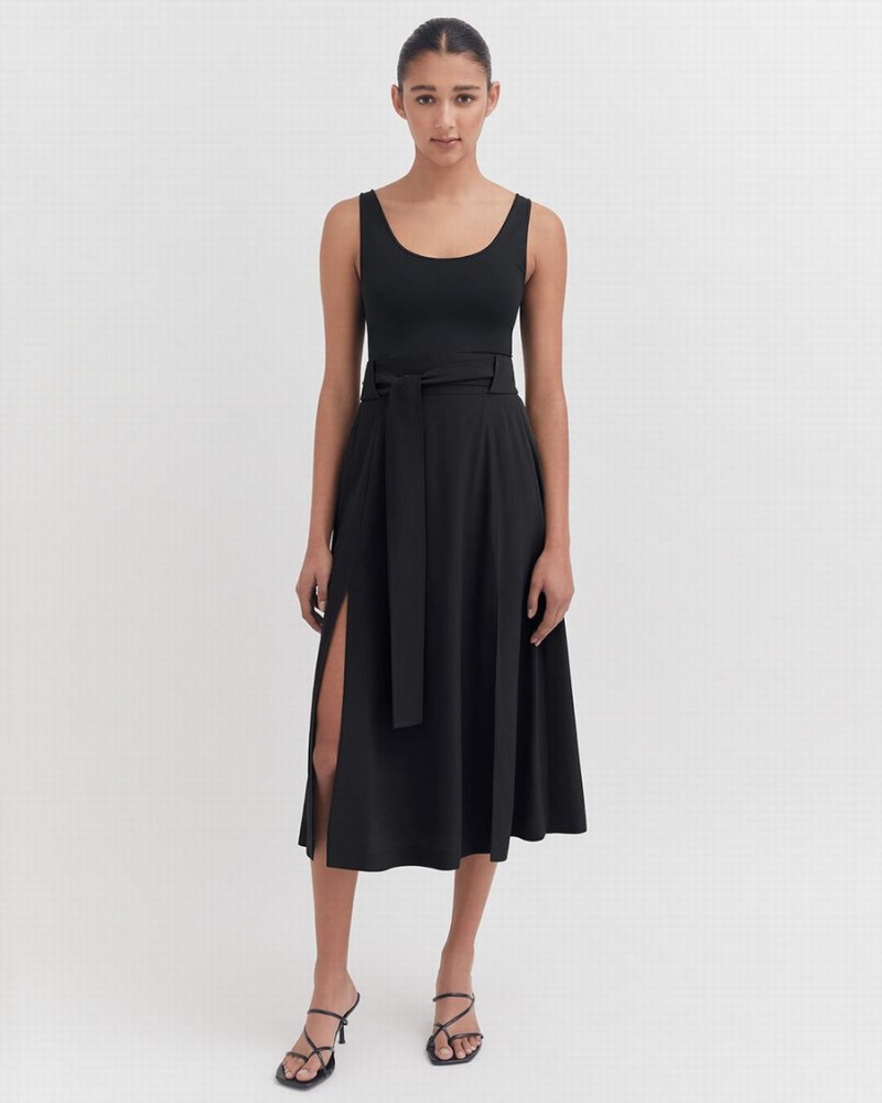 Jupes Cuyana Silk Belted Midi Noir Femme | CYE-9487231