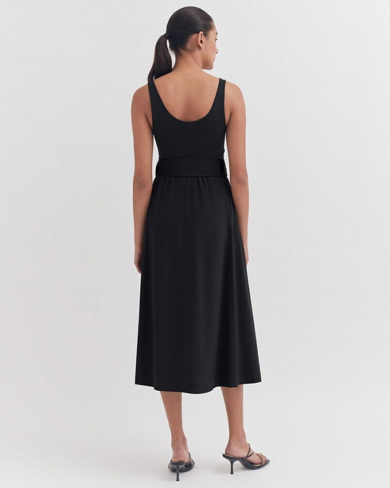 Jupes Cuyana Silk Belted Midi Noir Femme | CYE-9487231