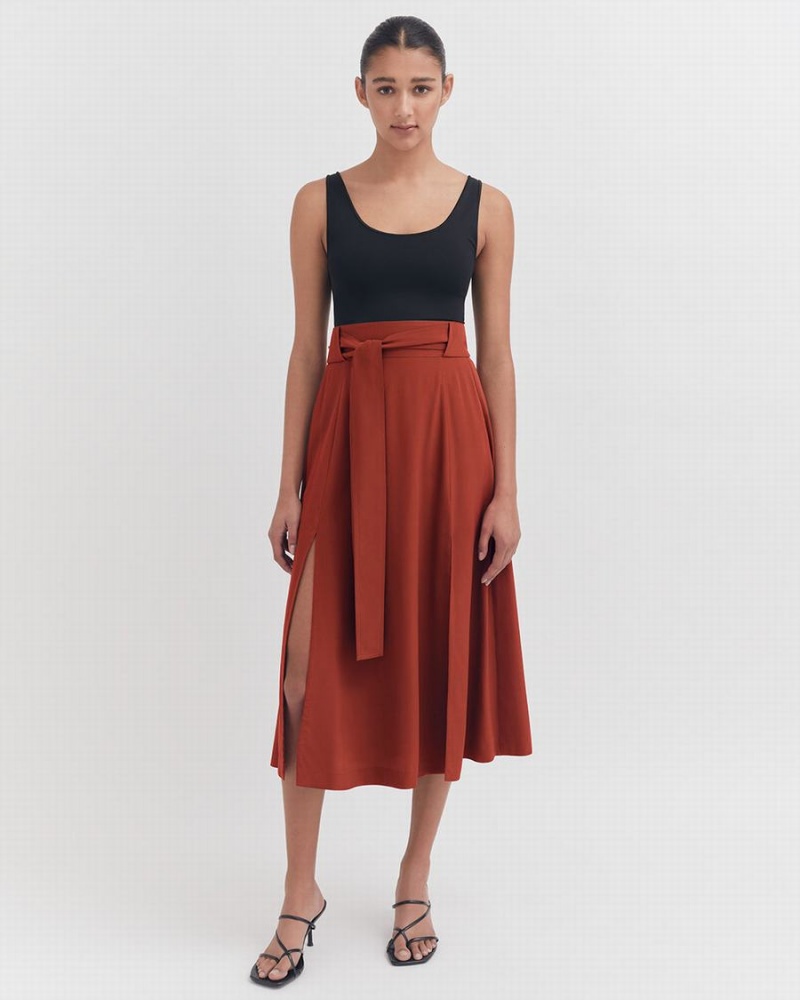 Jupes Cuyana Silk Belted Midi Rouge Femme | JXI-8814910