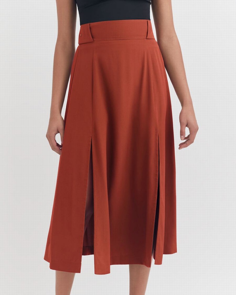 Jupes Cuyana Silk Belted Midi Rouge Femme | JXI-8814910