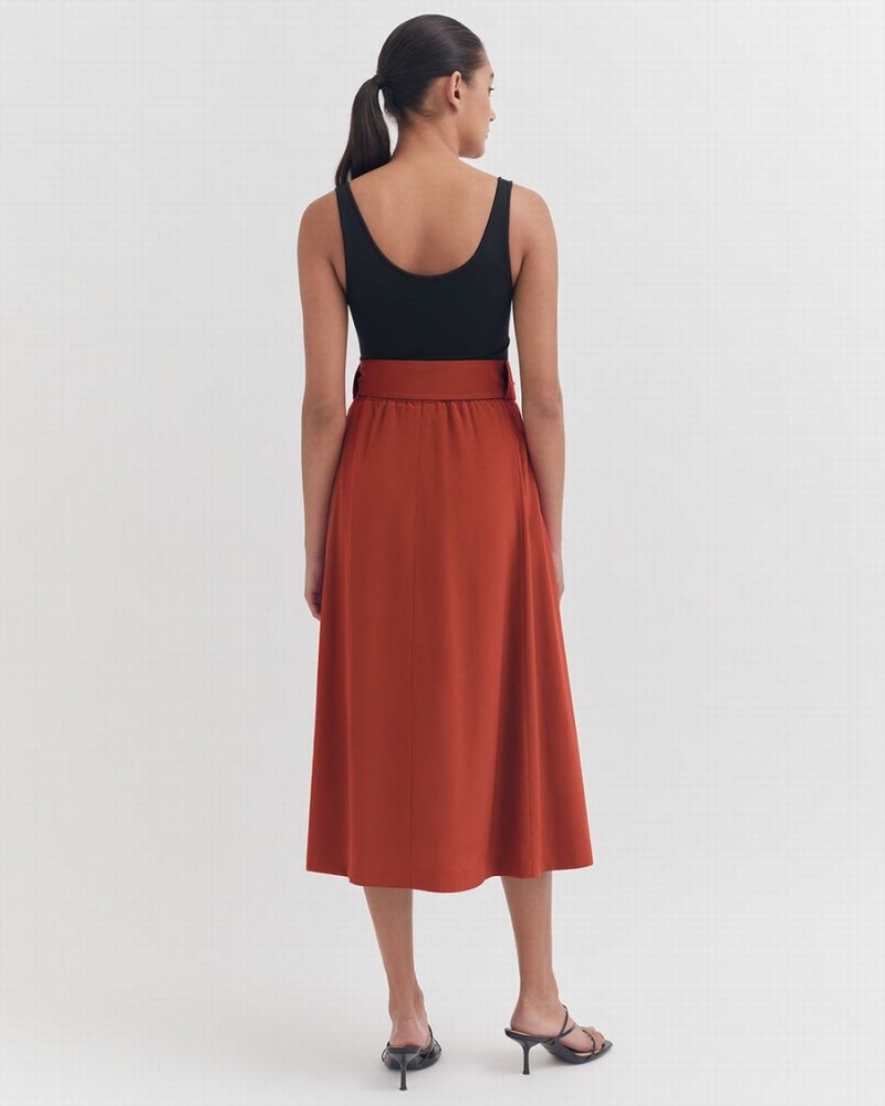 Jupes Cuyana Silk Belted Midi Rouge Femme | JXI-8814910