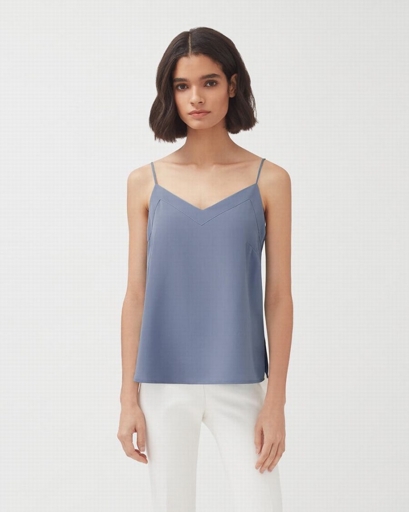 Debardeur Cuyana Silk Cami Bleu Femme | EVA-1135606