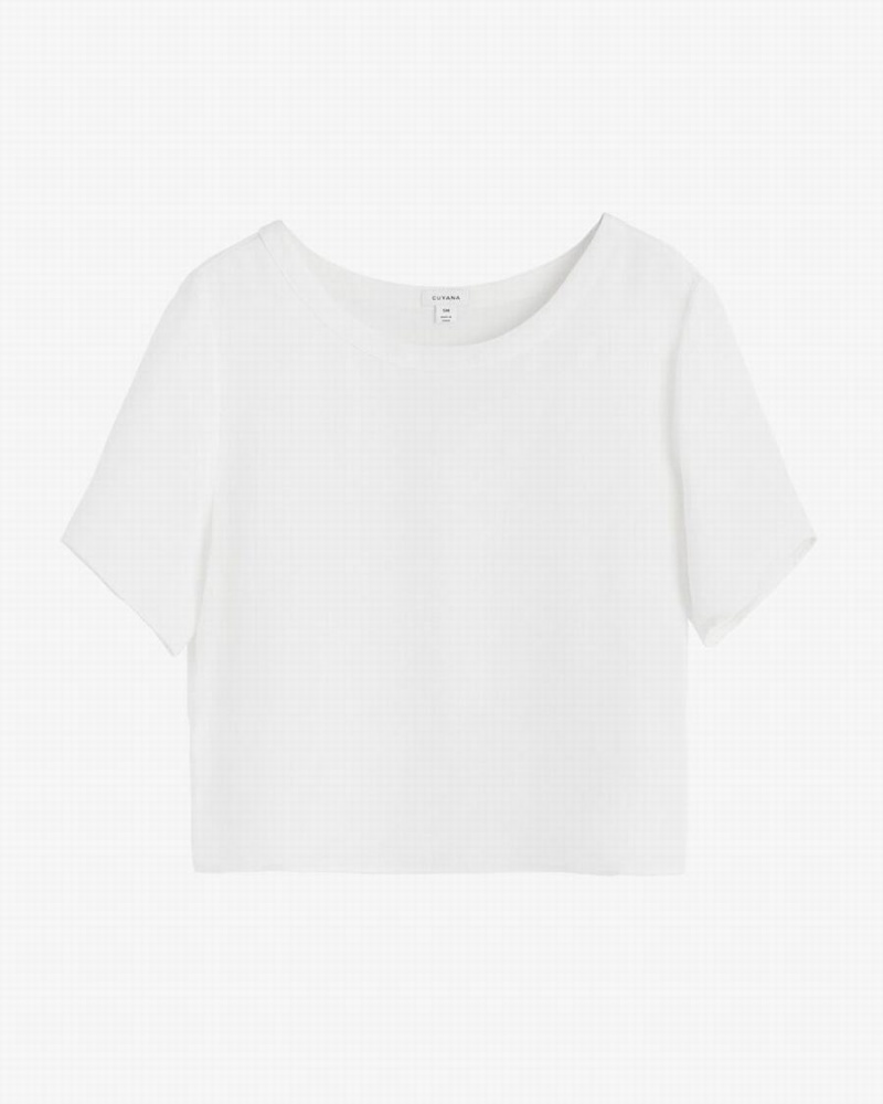 T Shirts Cuyana Silk Cropped Crewneck Tee Blanche Femme | PNN-2421531