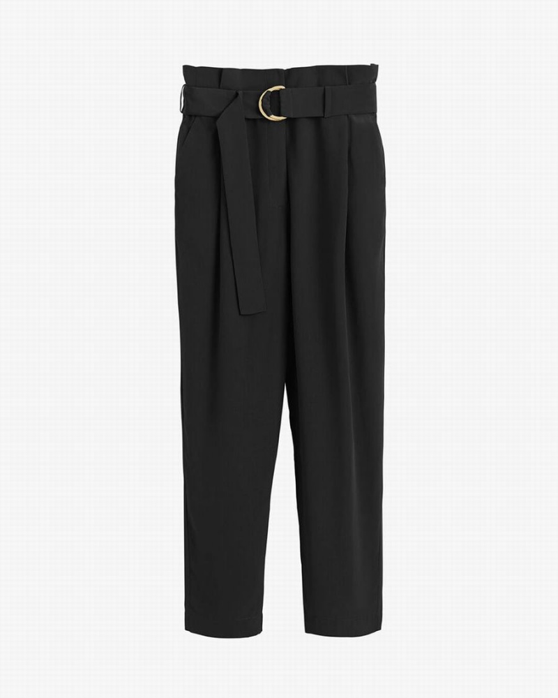 Pantalon Cuyana Silk Paperbag Noir Femme | OJC-9145694