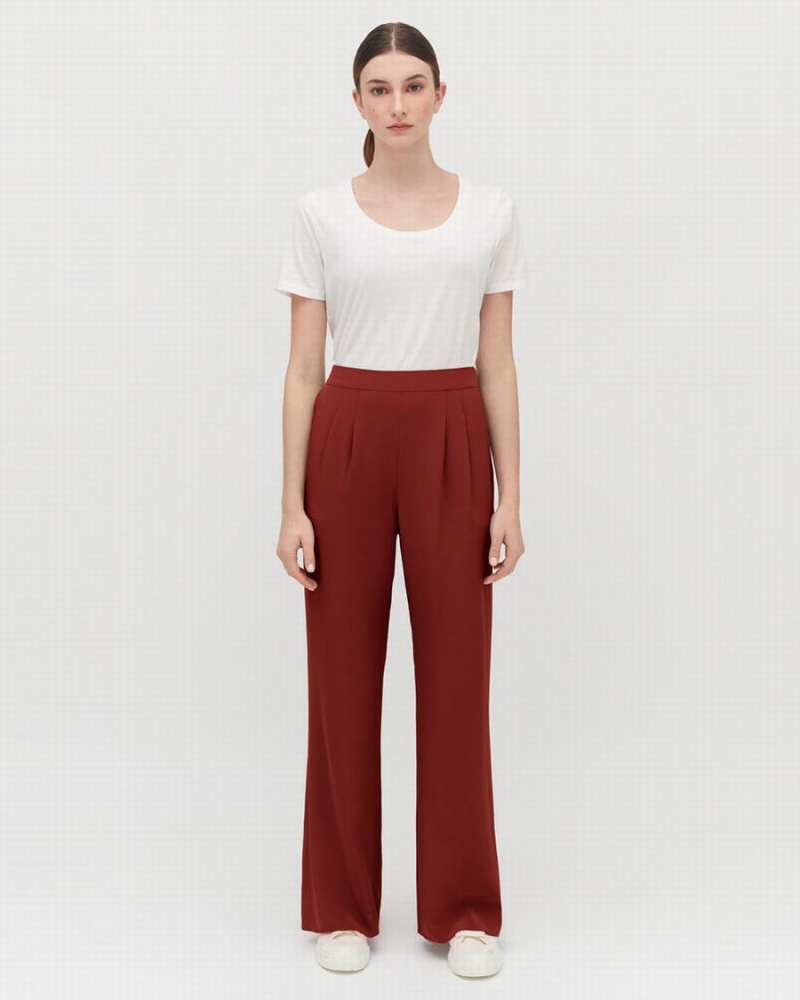 Pantalon Cuyana Silk Larges-Leg Rouge Foncé Femme | YYO-6167565