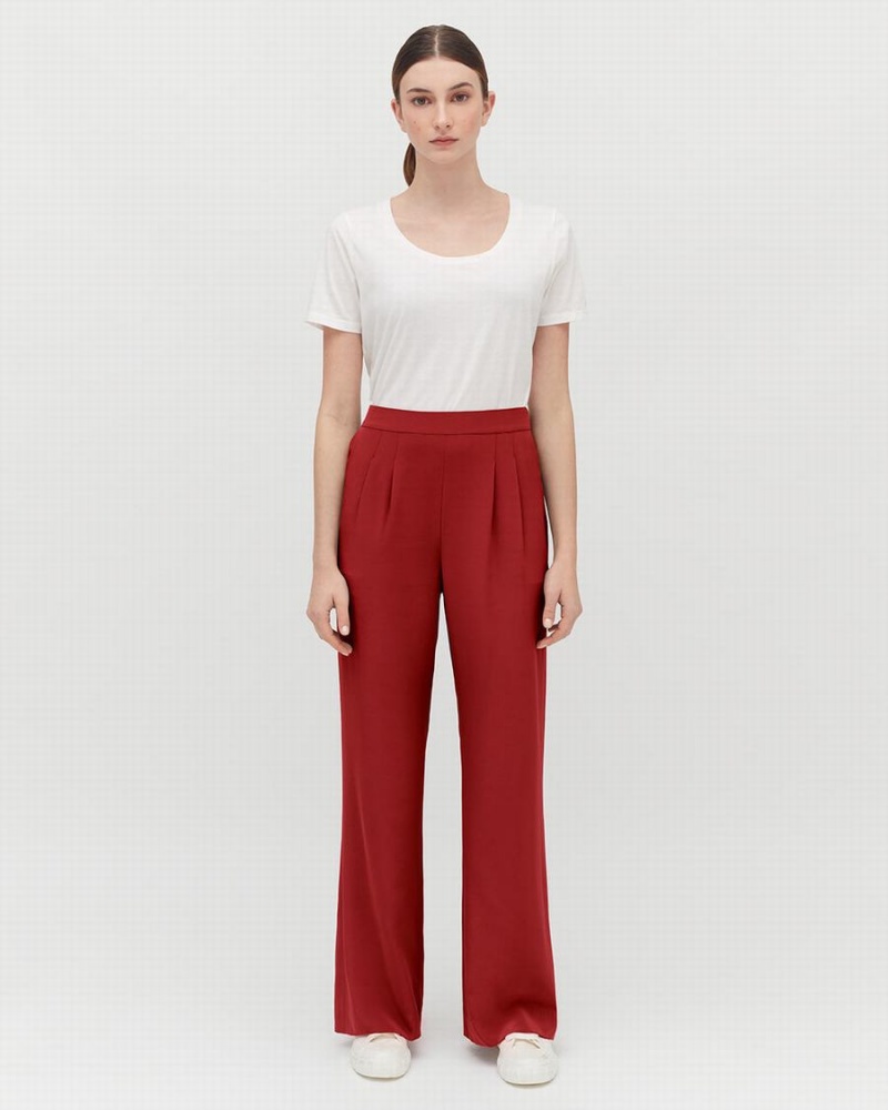 Pantalon Cuyana Silk Larges-Leg Rouge Femme | GLJ-5914260