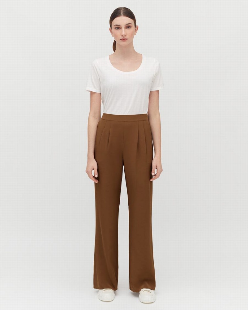 Pantalon Cuyana Silk Larges-Leg Marron Foncé Femme | KWD-3932961