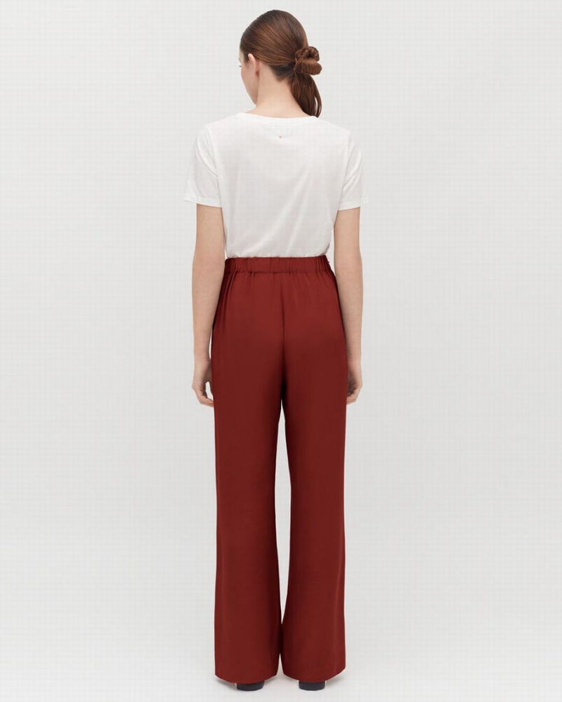 Pantalon Cuyana Silk Larges-Leg Rouge Foncé Femme | YYO-6167565