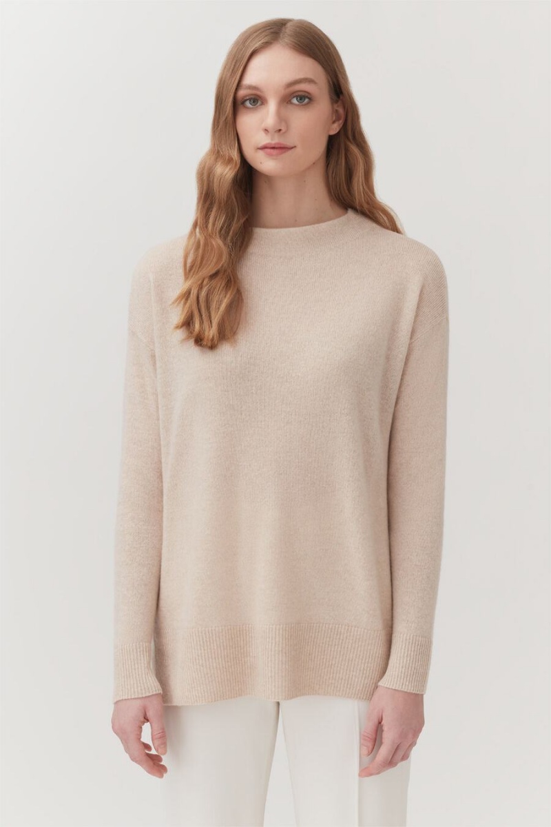 Chandails Cuyana Single-Origin Cashmere Funnel Neck Beige Femme | VFO-5353855