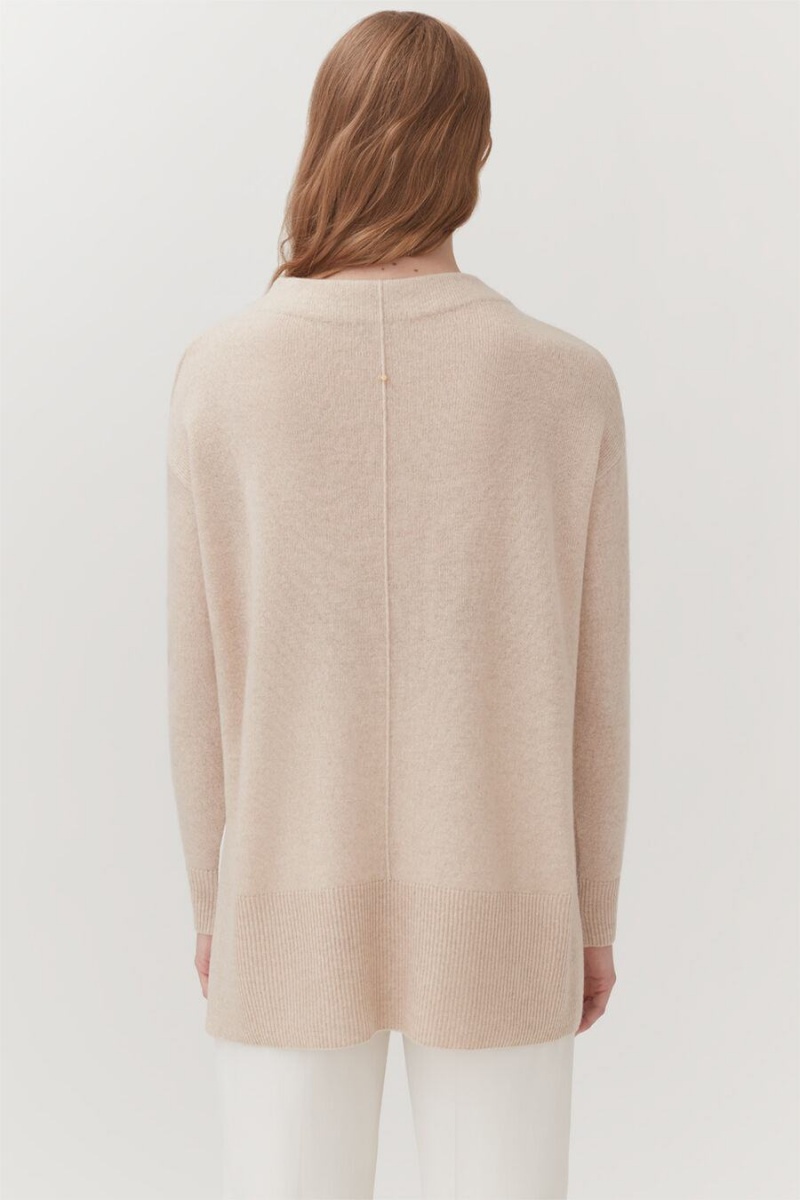 Chandails Cuyana Single-Origin Cashmere Funnel Neck Beige Femme | VFO-5353855