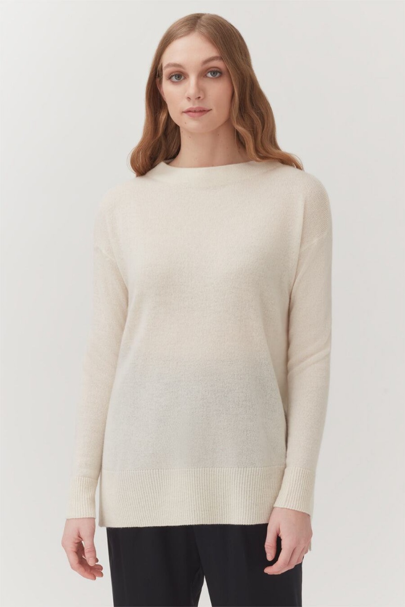 Chandails Cuyana Single-Origin Cashmere Funnel Neck Blanche Femme | QXL-3460095