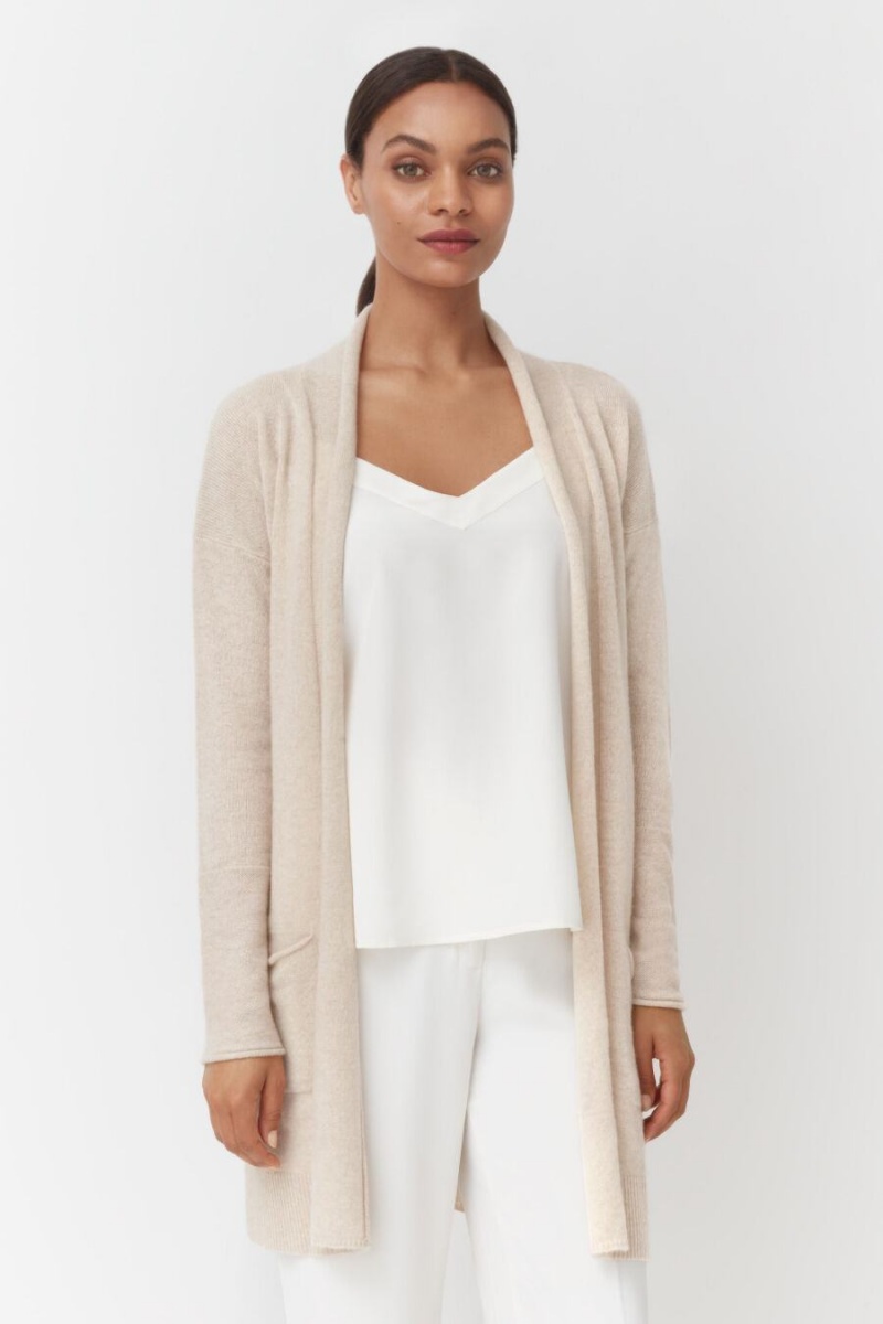 Cardigan Cuyana Single-Origin Cashmere Long Beige Femme | FFW-7911886