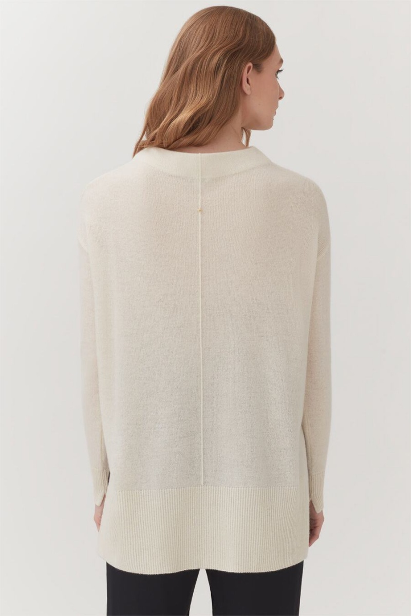 Chandails Cuyana Single-Origin Cashmere Funnel Neck Blanche Femme | QXL-3460095