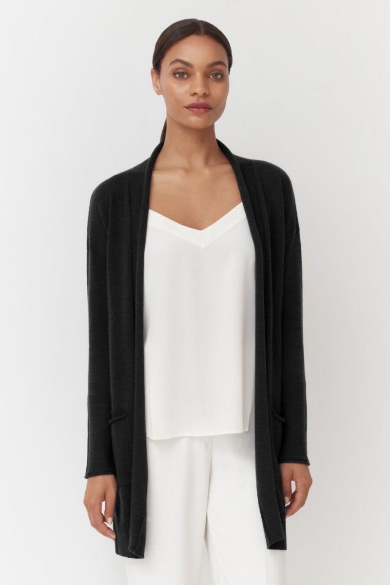 Cardigan Cuyana Single-Origin Cashmere Long Noir Femme | RET-1165181