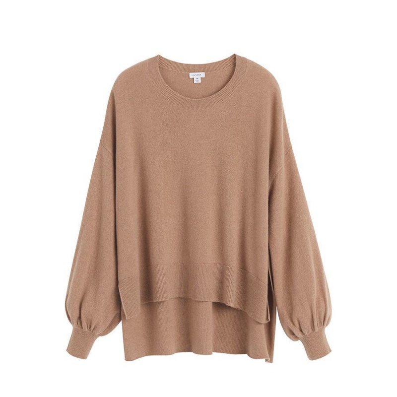 Chandails Cuyana Single-Origin Cashmere Open Side Marron Femme | XHB-7701472