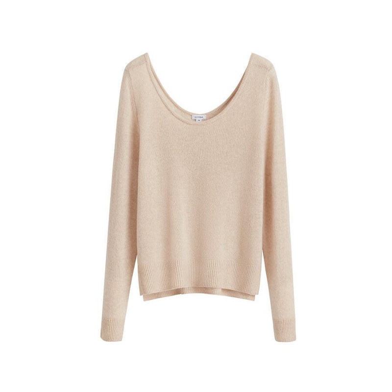 Chandails Cuyana Single-Origin Cashmere Scoop Neck Beige Femme | BUP-5317983