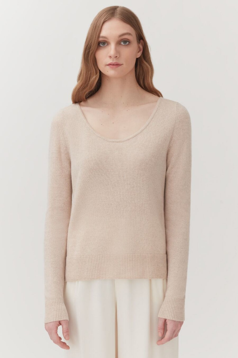 Chandails Cuyana Single-Origin Cashmere Scoop Neck Beige Femme | BUP-5317983