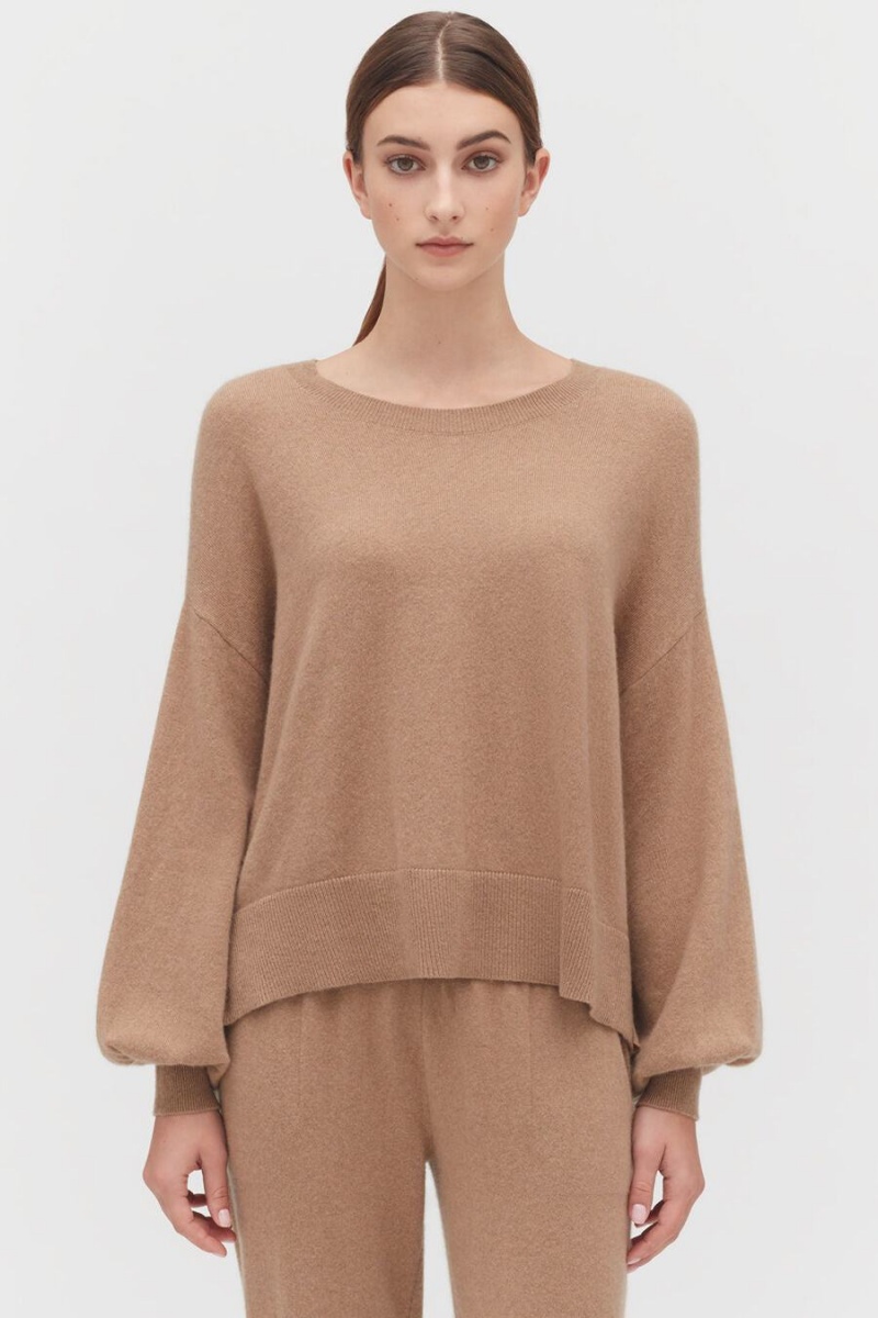 Chandails Cuyana Single-Origin Cashmere Open Side Marron Femme | XHB-7701472