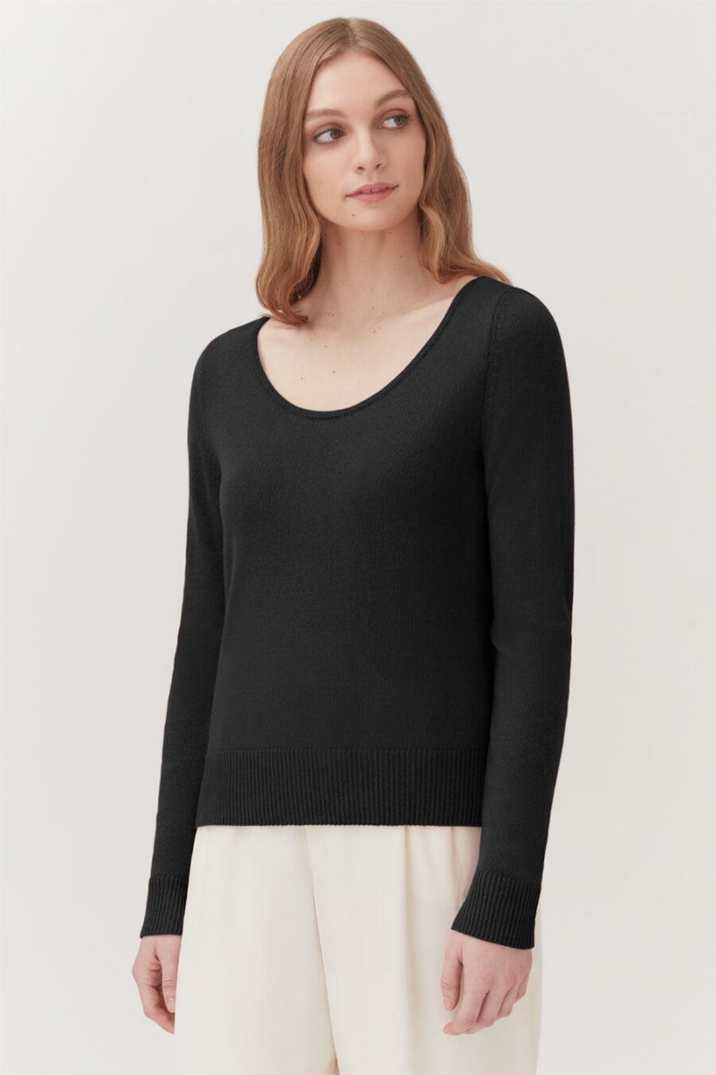 Chandails Cuyana Single-Origin Cashmere Scoop Neck Noir Femme | RAK-9327054