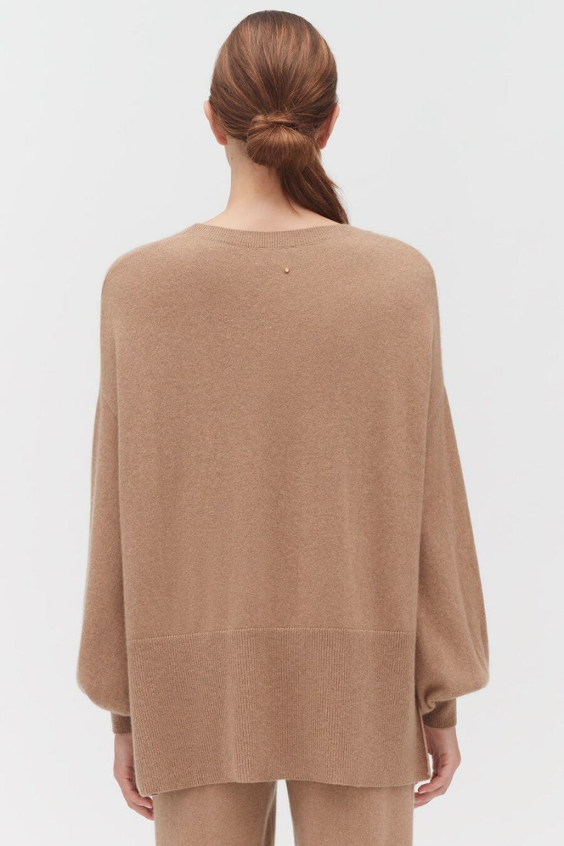 Chandails Cuyana Single-Origin Cashmere Open Side Marron Femme | XHB-7701472