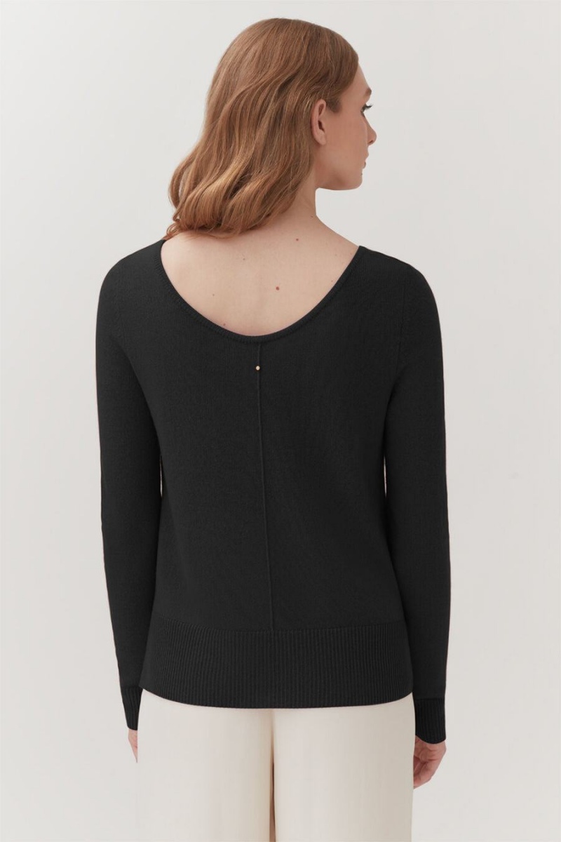 Chandails Cuyana Single-Origin Cashmere Scoop Neck Noir Femme | RAK-9327054