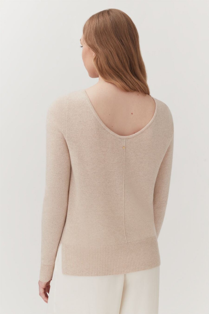 Chandails Cuyana Single-Origin Cashmere Scoop Neck Beige Femme | BUP-5317983