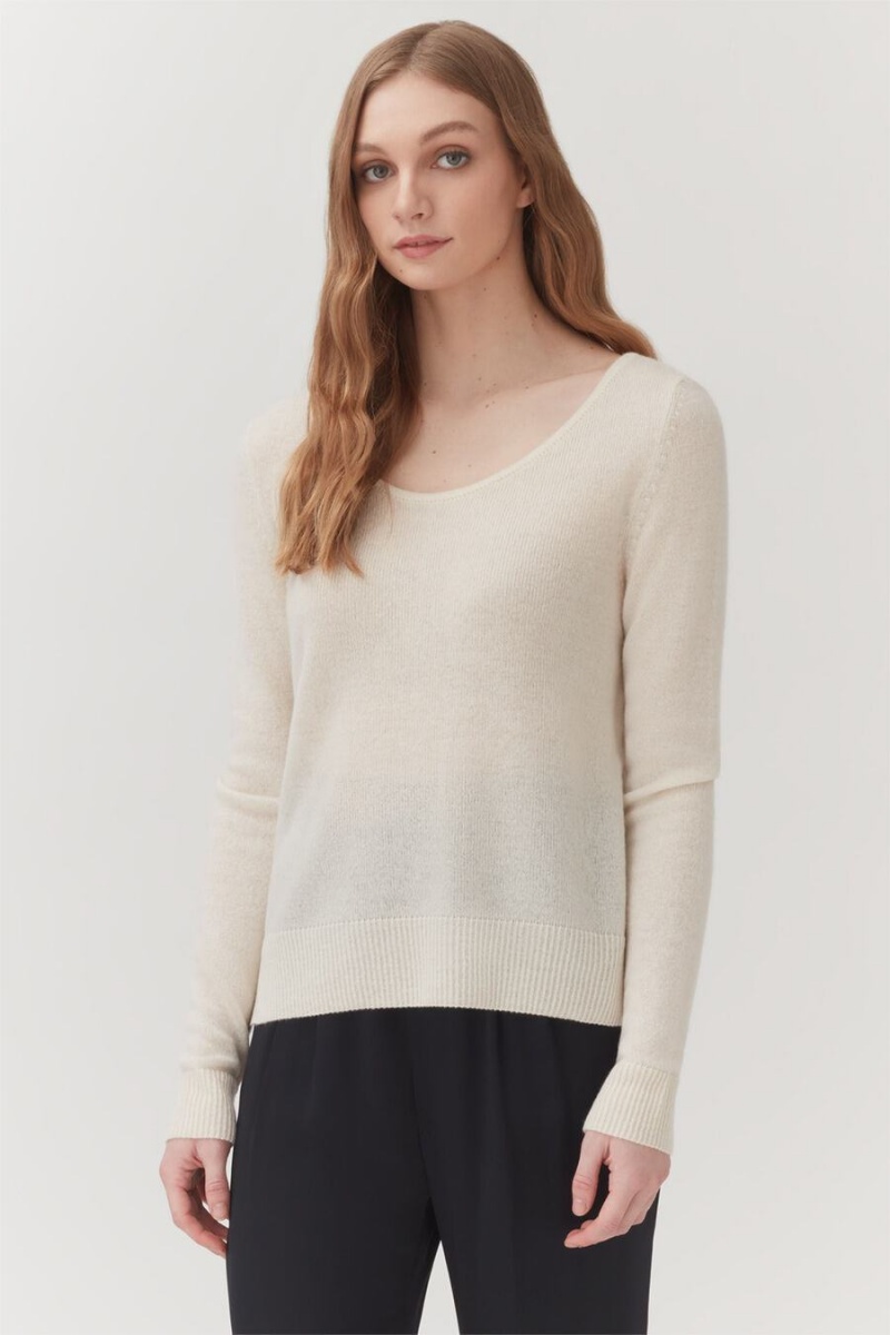 Chandails Cuyana Single-Origin Cashmere Scoop Neck Blanche Femme | EUJ-7893994