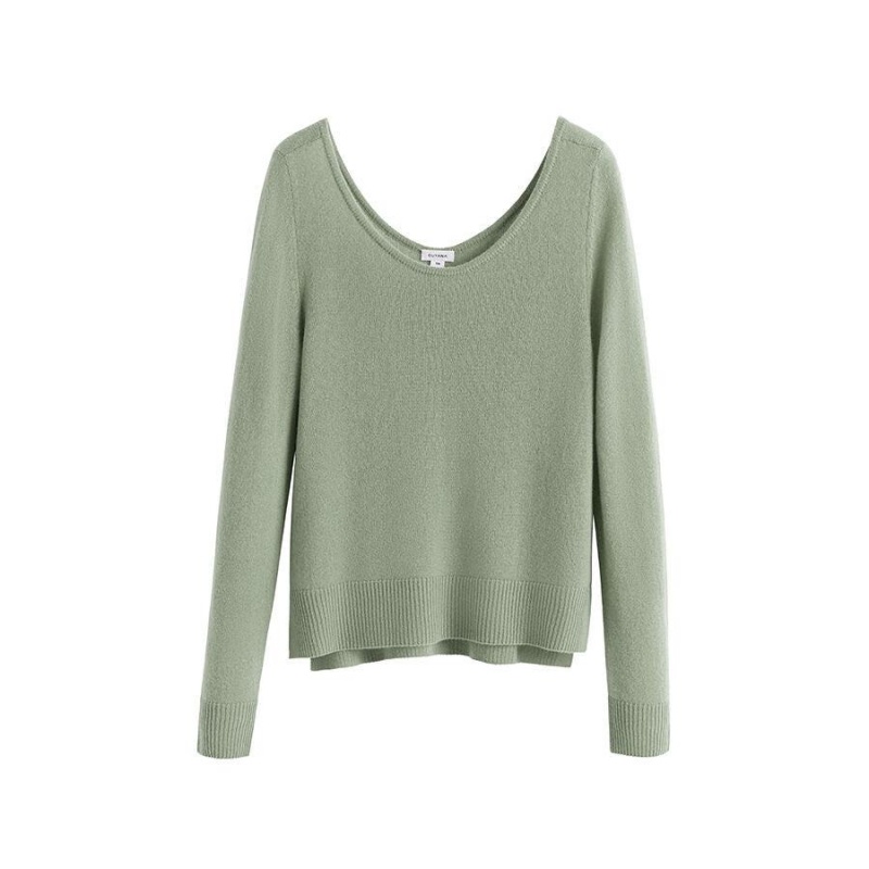 Chandails Cuyana Single-Origin Cashmere Scoop Neck Vert Femme | FFA-2506164