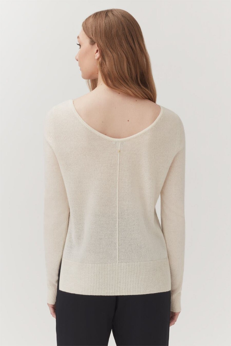 Chandails Cuyana Single-Origin Cashmere Scoop Neck Blanche Femme | EUJ-7893994