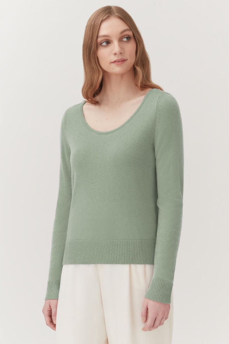 Chandails Cuyana Single-Origin Cashmere Scoop Neck Vert Femme | FFA-2506164