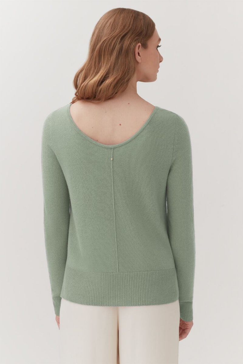 Chandails Cuyana Single-Origin Cashmere Scoop Neck Vert Femme | FFA-2506164