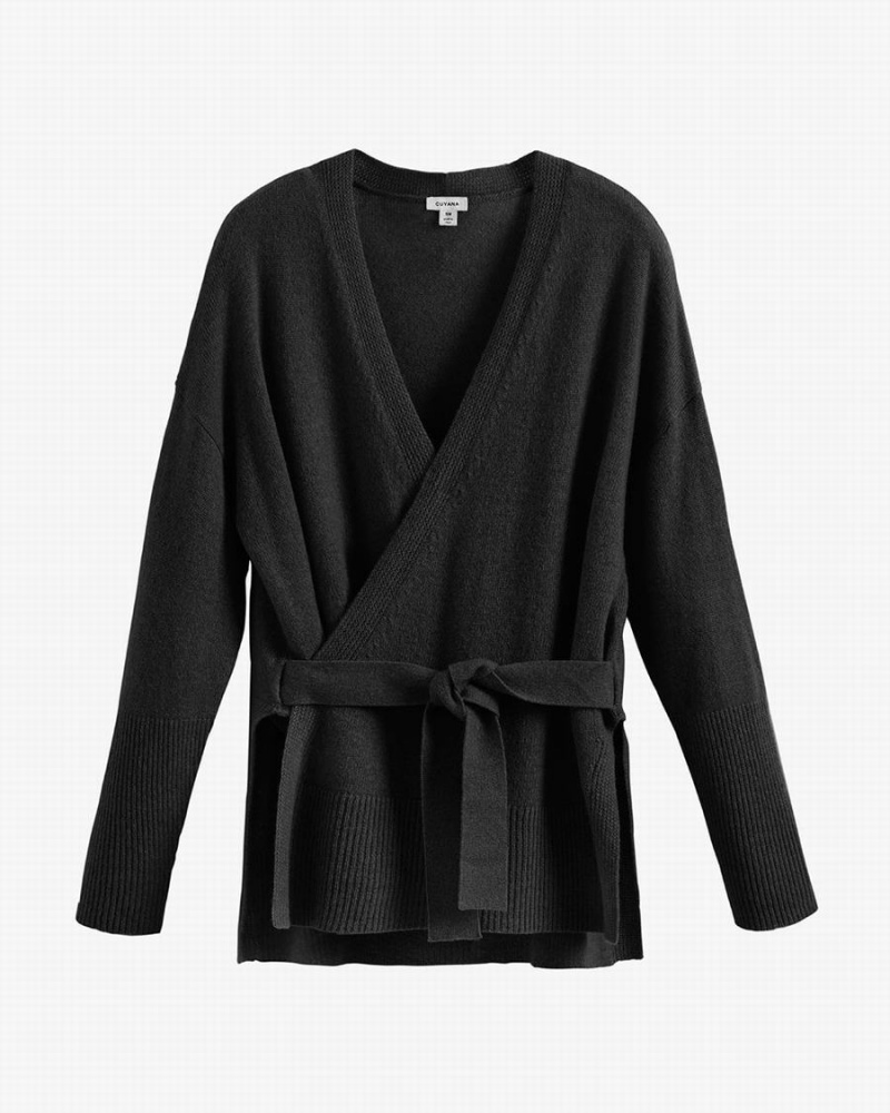 Chandails Cuyana Single Origin Cashmere Wrap Noir Femme | AKN-0321223