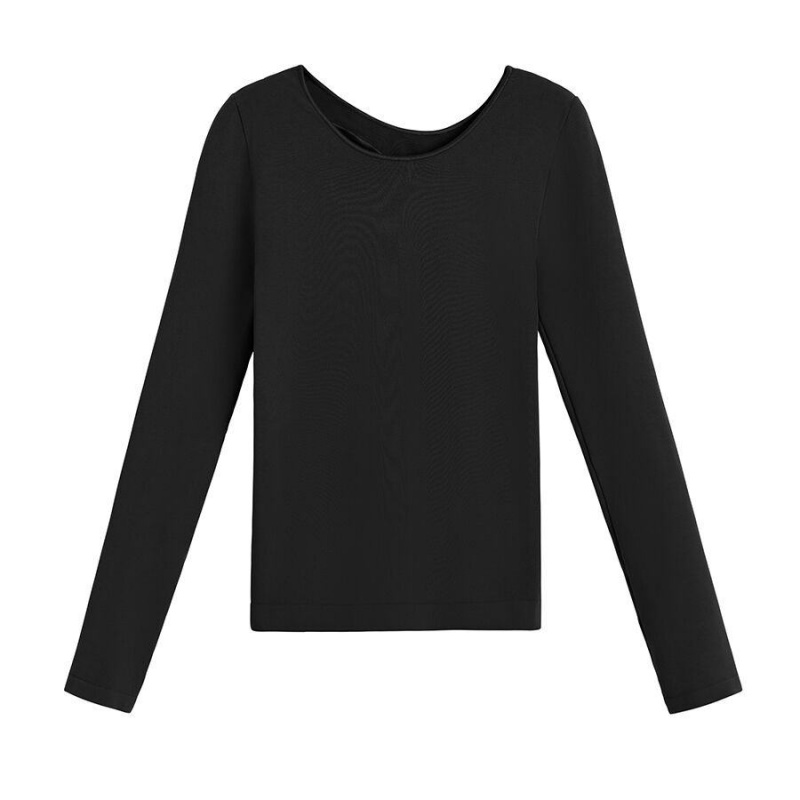 T Shirts Cuyana Stretch Long Sleeve Tee Noir Femme | MYS-6254401