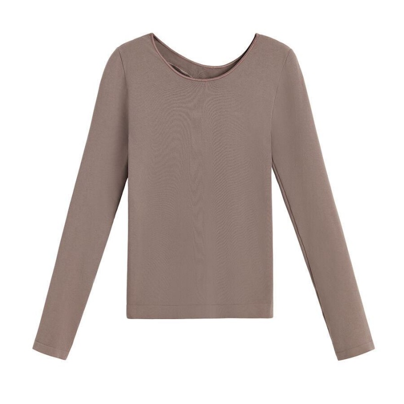 T Shirts Cuyana Stretch Long Sleeve Tee Marron Clair Femme | GHG-0263440