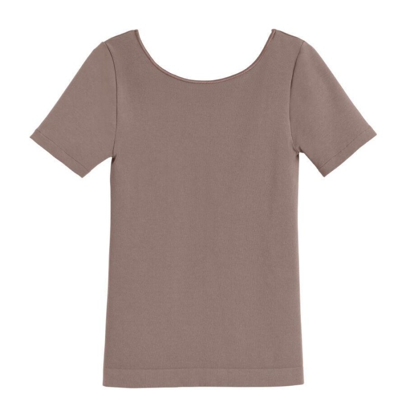 T Shirts Cuyana Stretch Scoop Neck Tee Marron Clair Femme | MGW-1664800