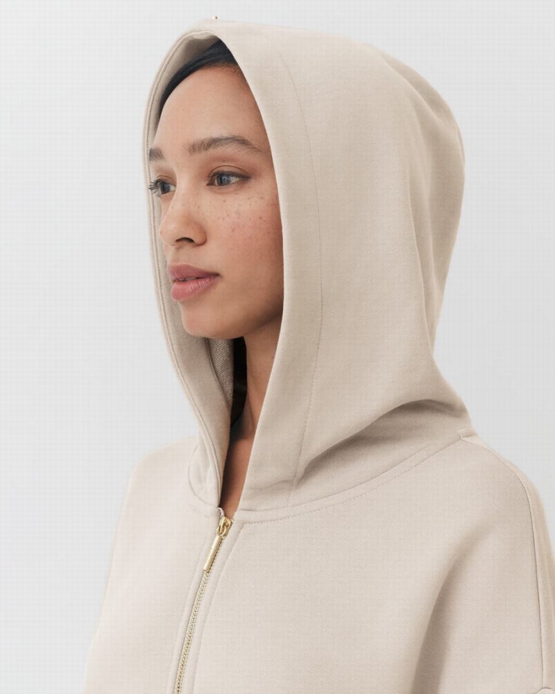 Sweat a Capuche Cuyana Terry Zip Front Blanche Blanche Femme | UXQ-5687510