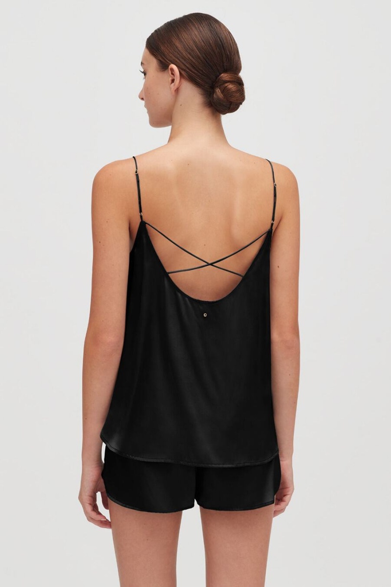 Debardeur Cuyana Washable Charmeuse Cross-Back Cami Noir Femme | NEP-6274893