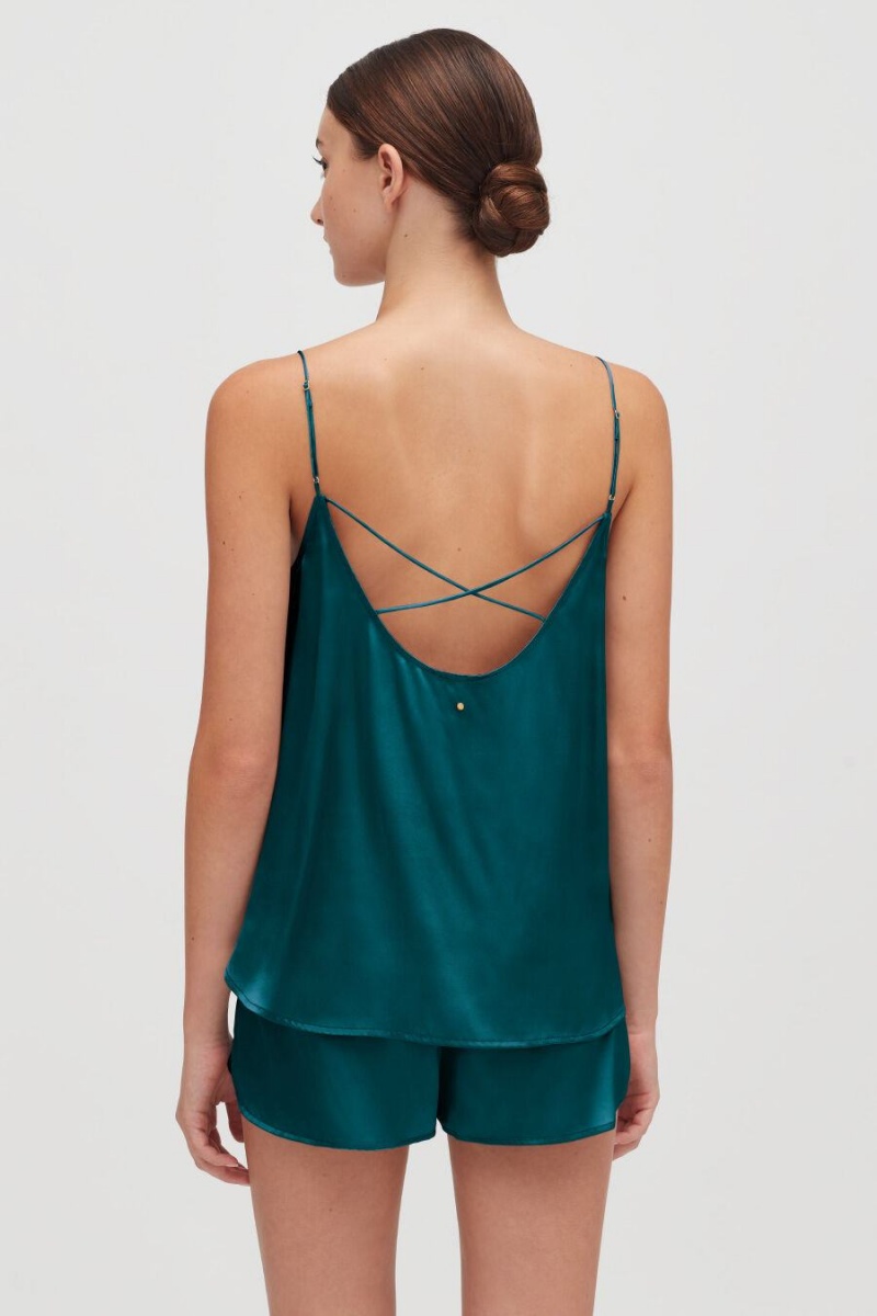 Debardeur Cuyana Washable Charmeuse Cross-Back Cami Bleu Femme | ZTJ-9092426